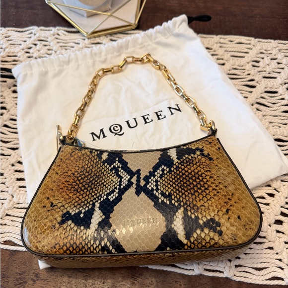Alexander McQueen Handbags - Alexander McQueen Python-Embossed Leather T-Bar Mini Pouch Bag-New with Tags